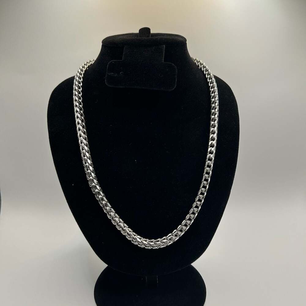 Silver Franco Chain Necklace 6.5mm 20 Inch New Waterproof Real Hyperallergenic